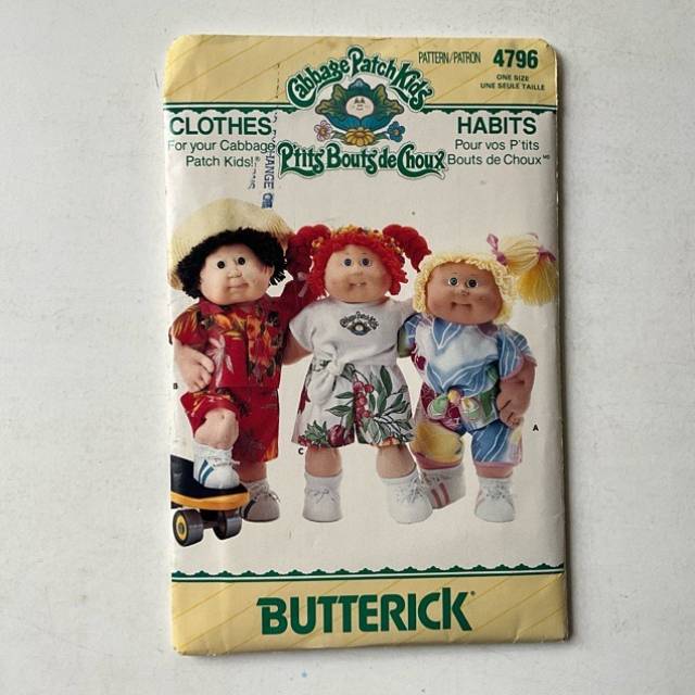 1987 Butterick Pattern 4796 Cabbage Patch Ki...
